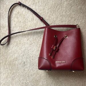 Michael Kors Red Crossbody bucket Bag with Textured Leather
